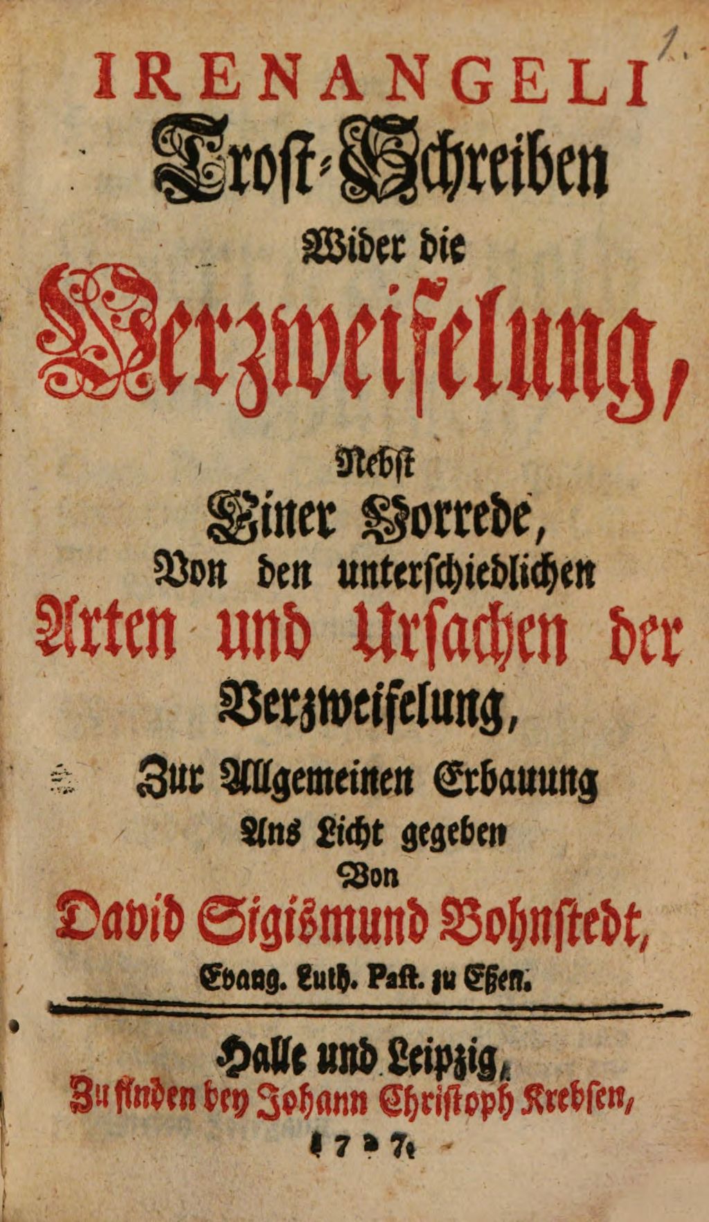 Cover of Irenangeli Trostschreiben wider die Verzweiflung