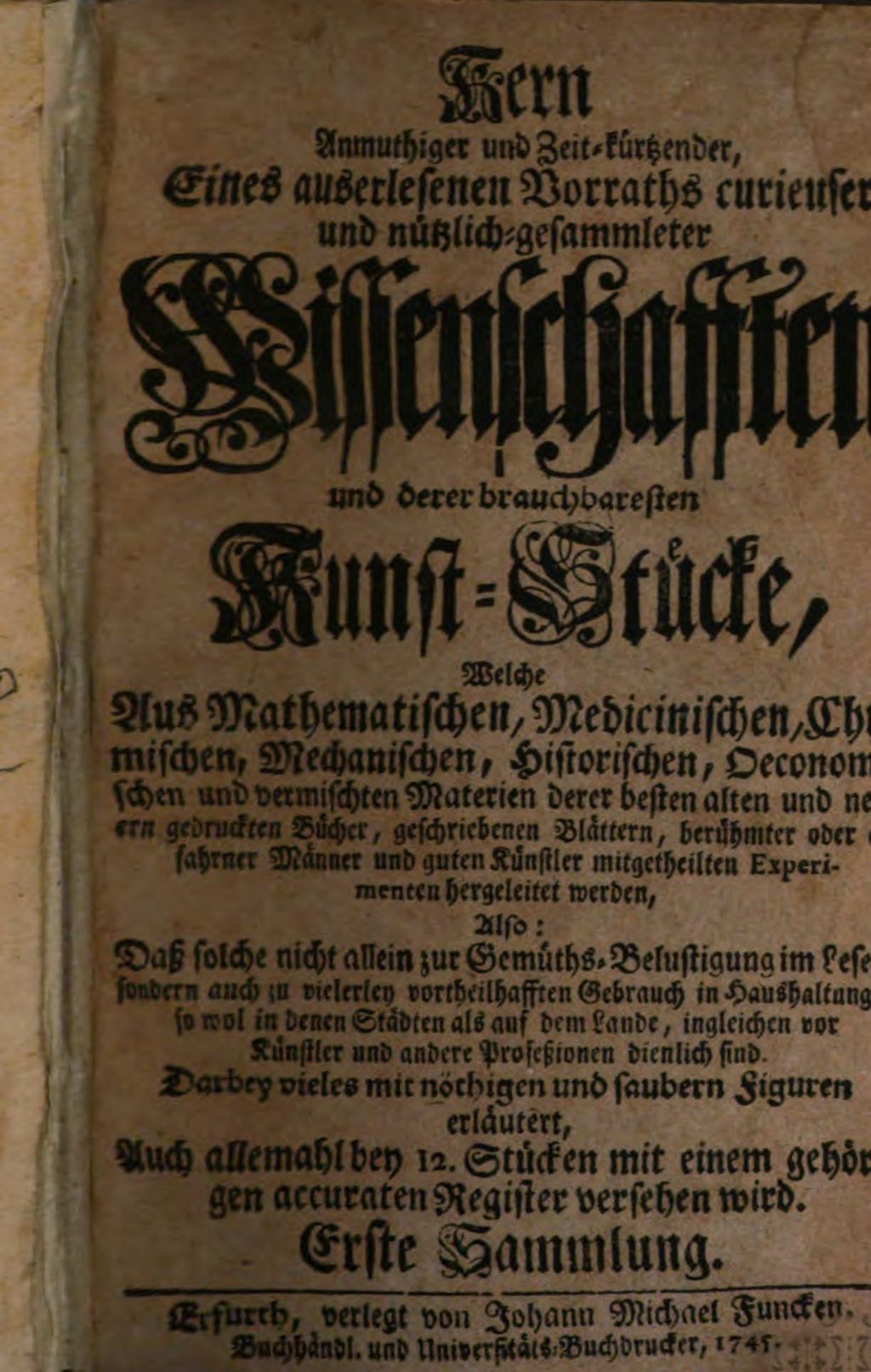 Cover of Kern Eines auserlesenen Vorraths curieuser und nützlich-gesammleter Wissenschafften und deren brauchbarester Kunst-Stücke