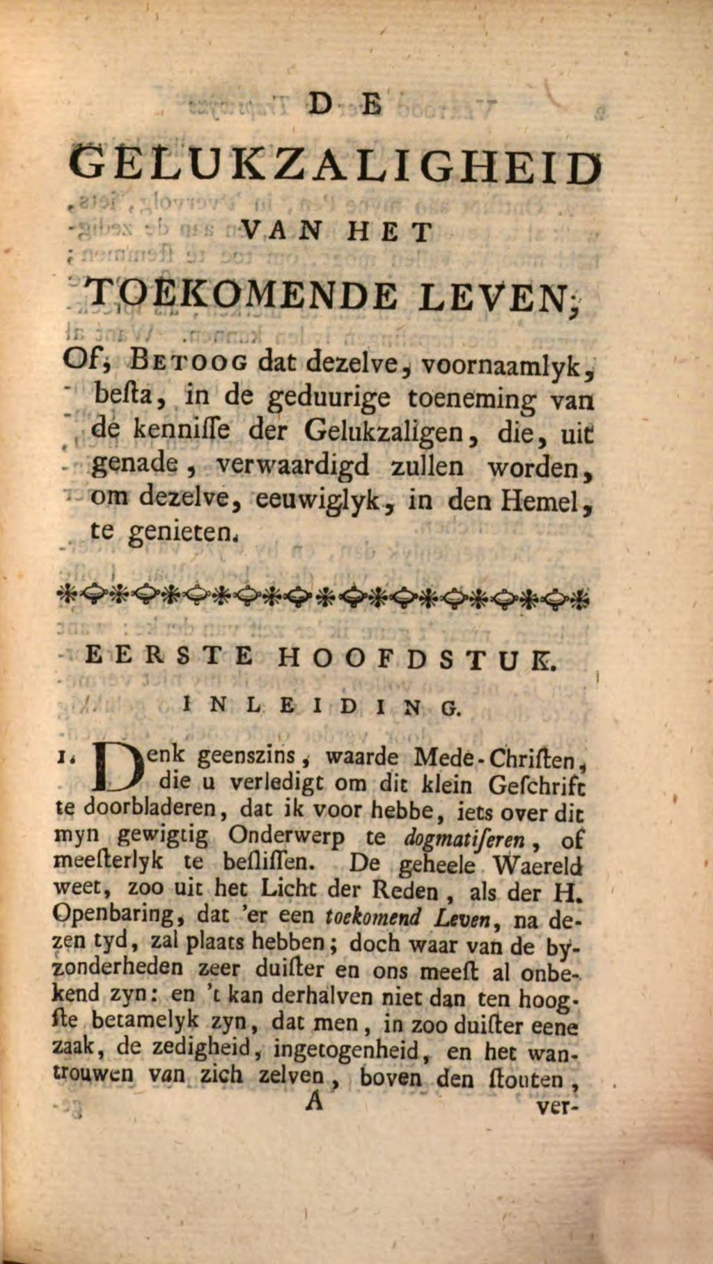 Cover of Vertoog over de gelukzaligheid van het toekomende leven, en derzelver trapswyse vordering en aanwas, ter bevestiging ... van't gene in deze stoffe ... in de Letterverluftigingen beredeneerd is door ... p. Nieuwland