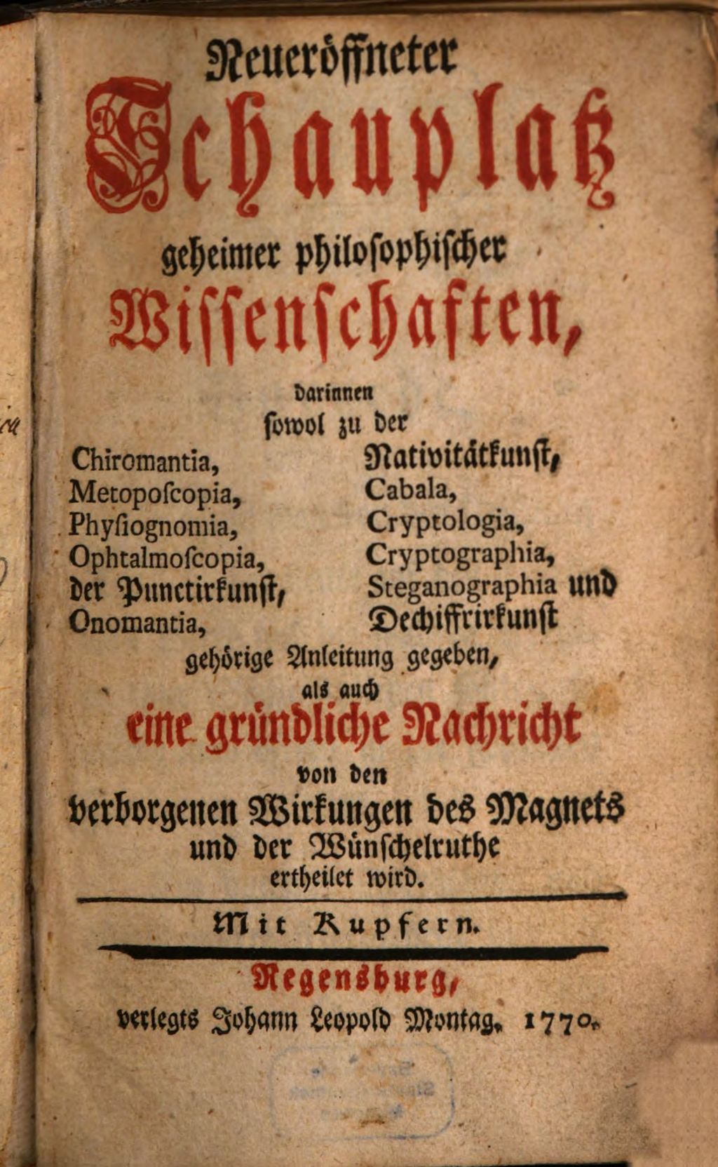 Cover of Neueröffneter Schauplatz geheimer philosophischer Wissenschaften