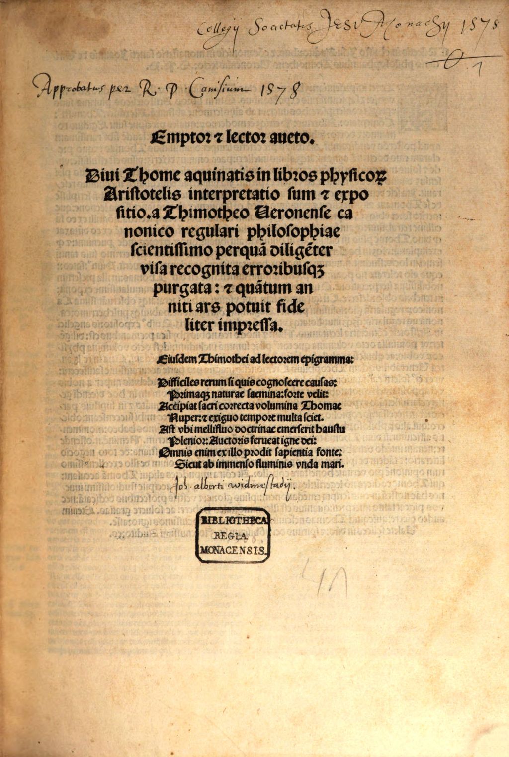 Cover of Emptor [et] lector aueto. Diui Thome aquinatis in libros physicor[um] Aristotelis interpretatio sum [et] expositio