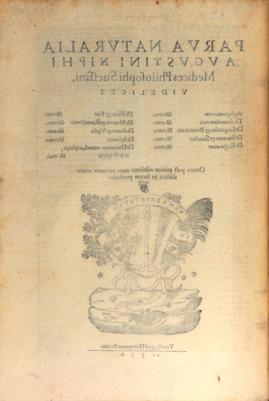 Cover of Parva Natvralia Avgvstini Niphi Medices Philosophi Suessani