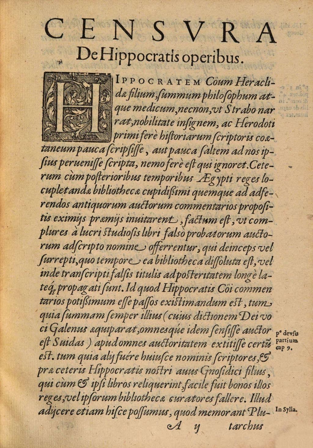 Cover of Censura de Hippocratis operibus