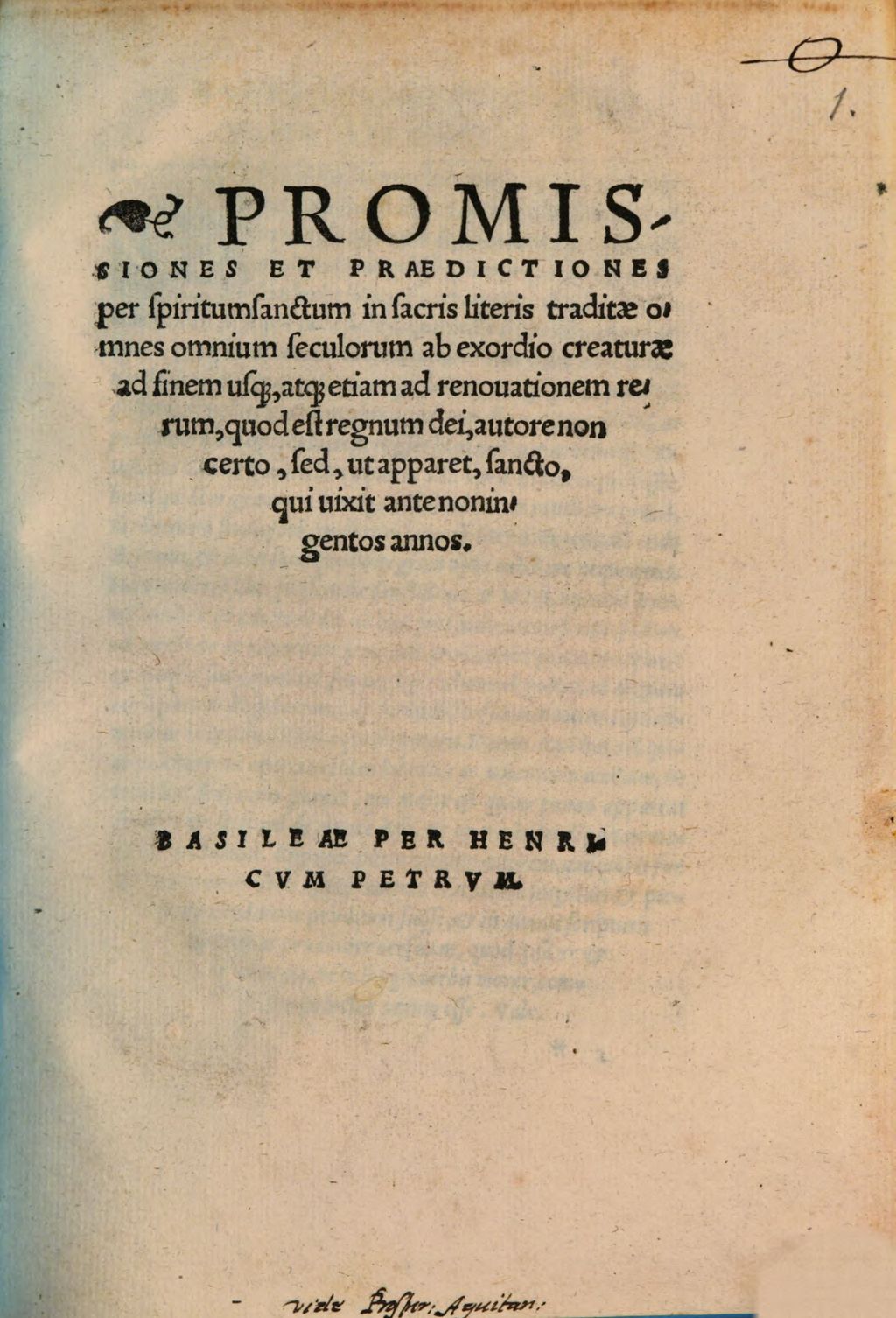 Cover of Promissiones et praedictiones per Spiritum Sanctum in S. litteris traditae omnium Seculorum