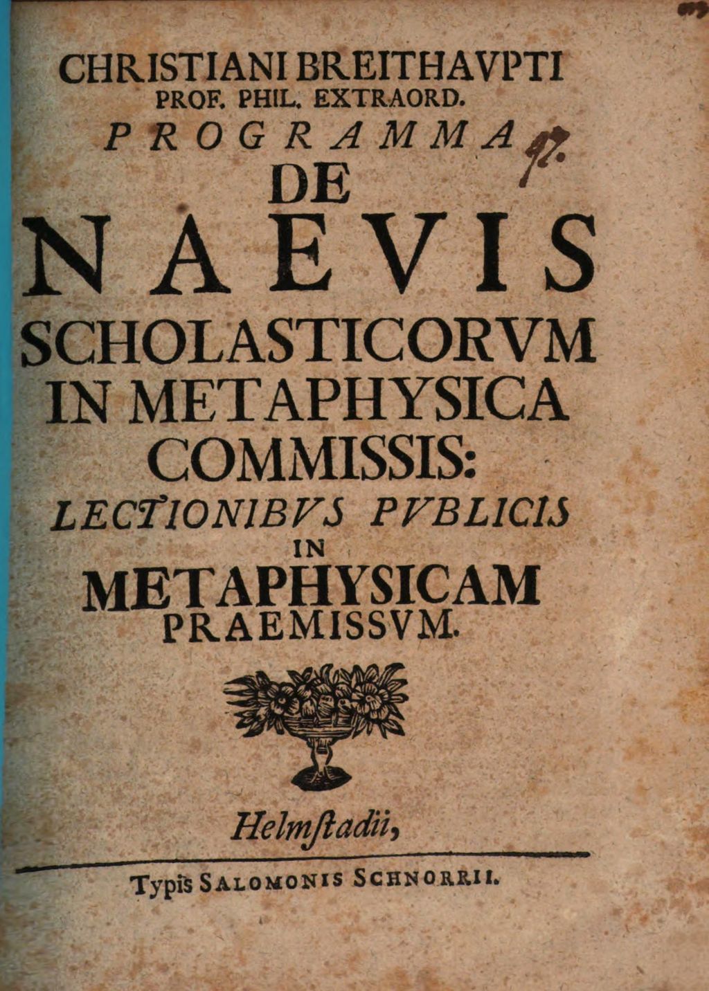 Cover of Chr. Breithaupti Programma de naevis scholasticorum in metaphysica commissis