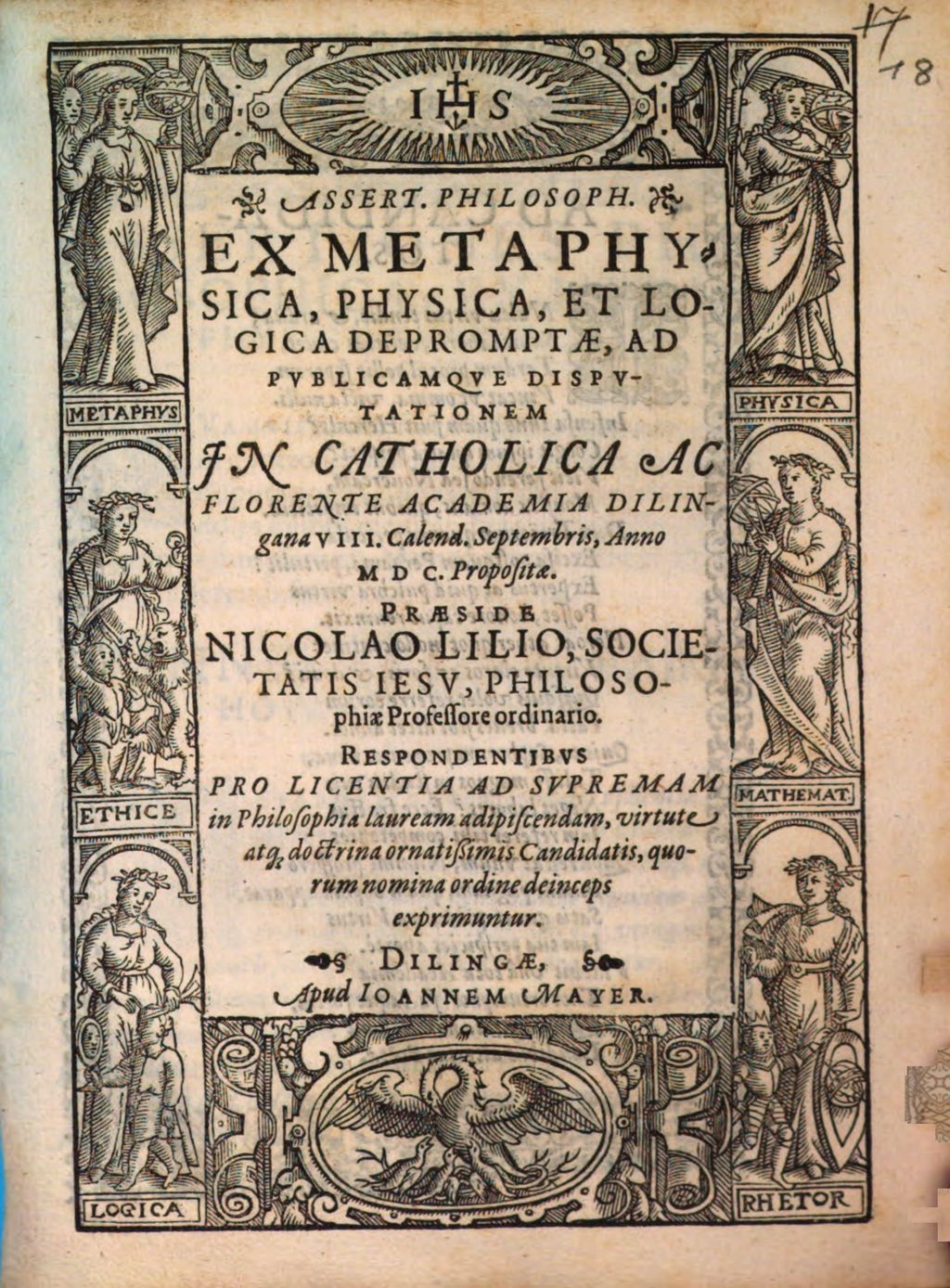 Cover of Assert. Philosoph. Ex Metaphysica , Physica, Et Logica Depromptae