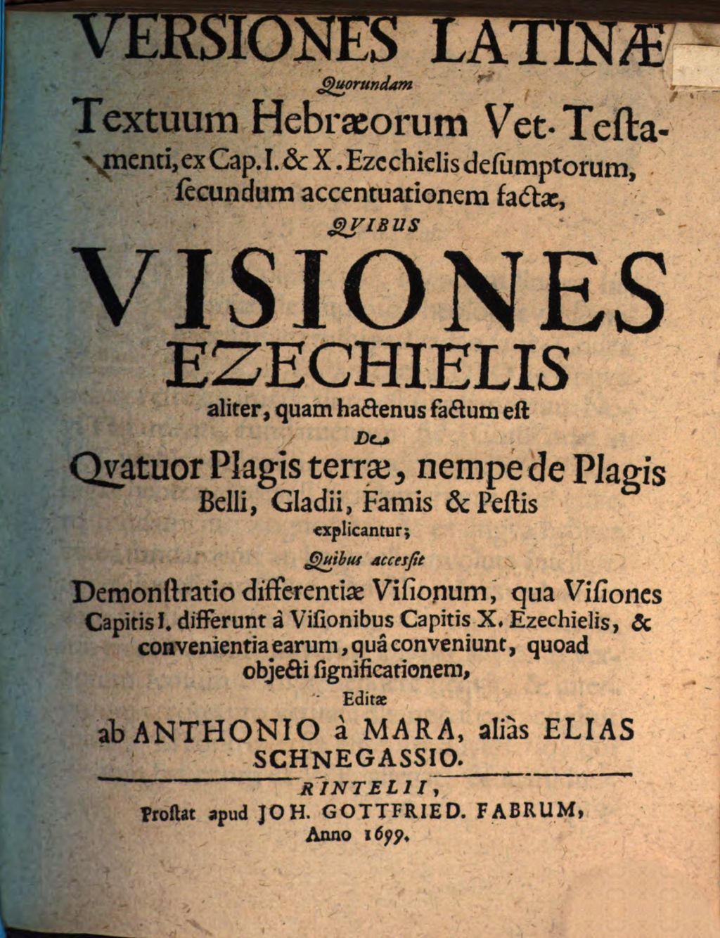 Cover of Versiones Latinae quorundam textuum Hebraeorum Vet. Testamenti, ex cap. I. et X. Ezechielis desumptorum