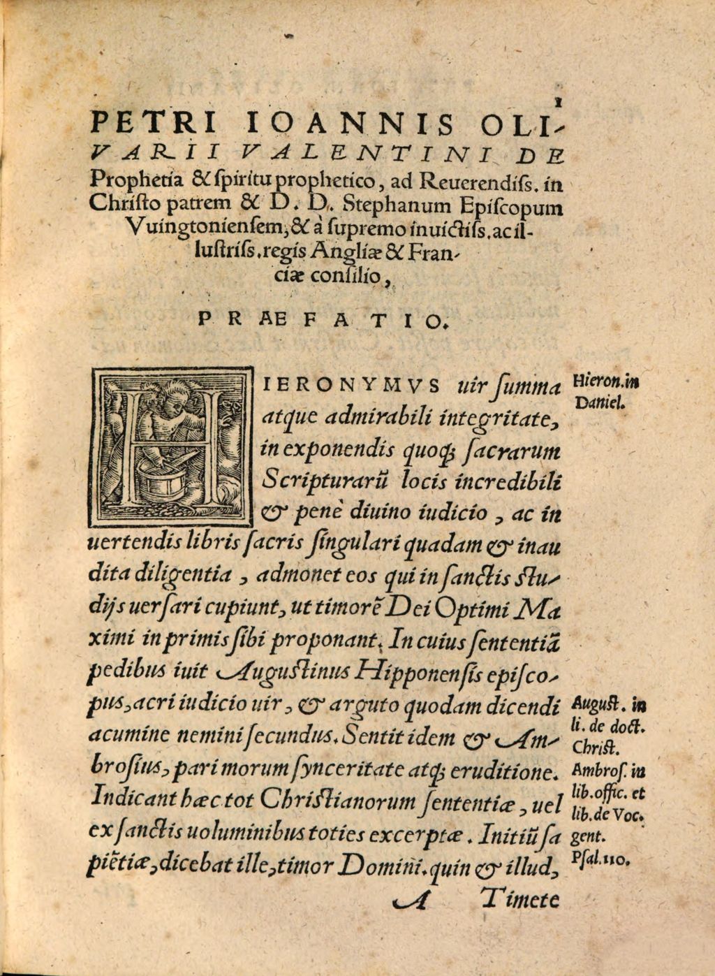Cover of Petri Ioannis Olivarii Valentini De prophetia et spiritu prophetico liber lectu dignissimus