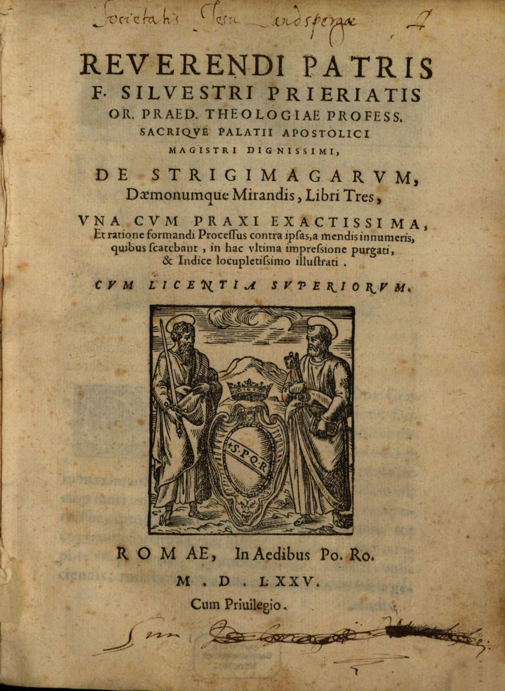 Cover of Reverendi Patris F. Silvestri Prieratis ... De Strigimagarvm Daemonumque Mirandis Libri Tres