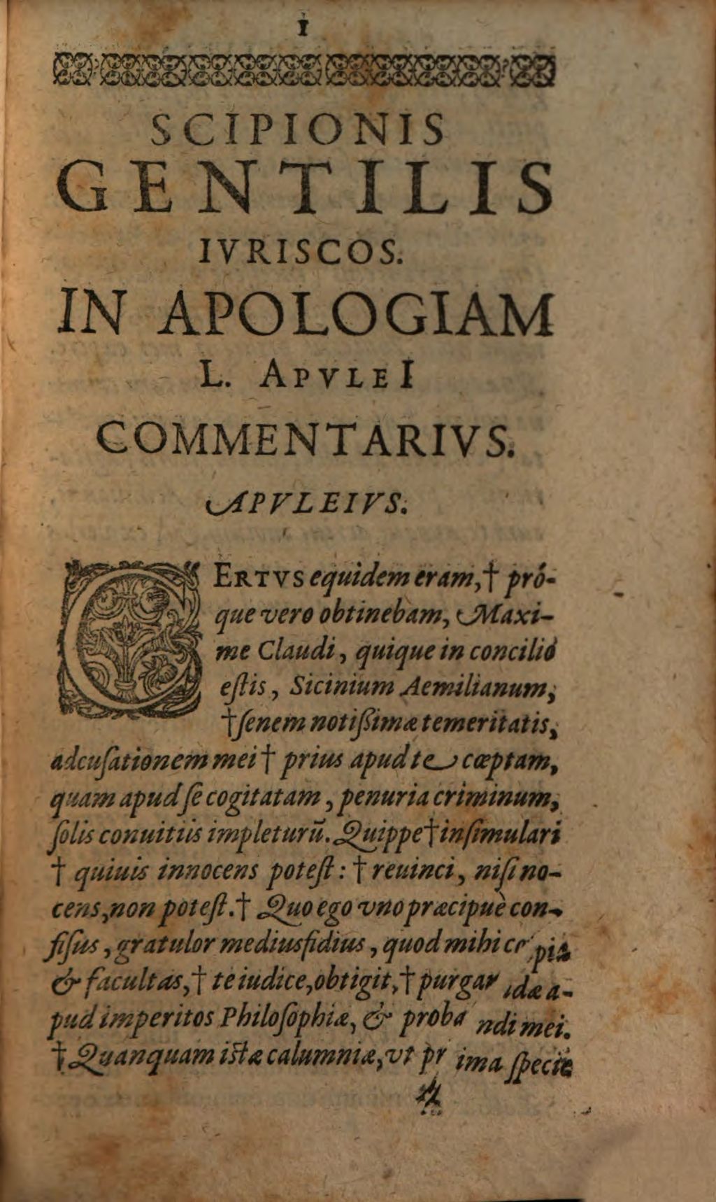 Cover of Scipionis Gentilis In L. Apuleii ... Apologiam, qua se ipse defendit, publico de magia iudicio, commentarius