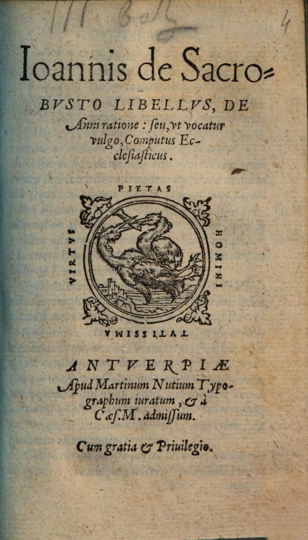 Cover of Ioannis de Sacrobvsto Libellvs, De Anni ratione: seu, vt vocatur vulgo, Computus Ecclesiasticus