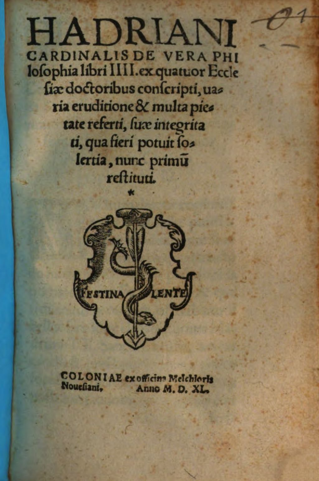 Cover of Hadriani ... De vera philosophia