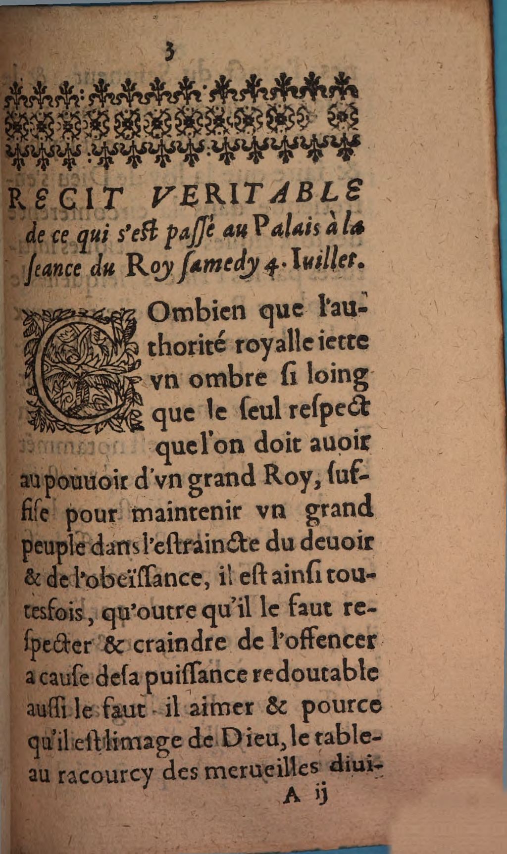 Cover of Récit Veritable De Ce Qvi S'est passé au Palais, à la séance du Roy, Samedy quatriesme iour de Iuillet
