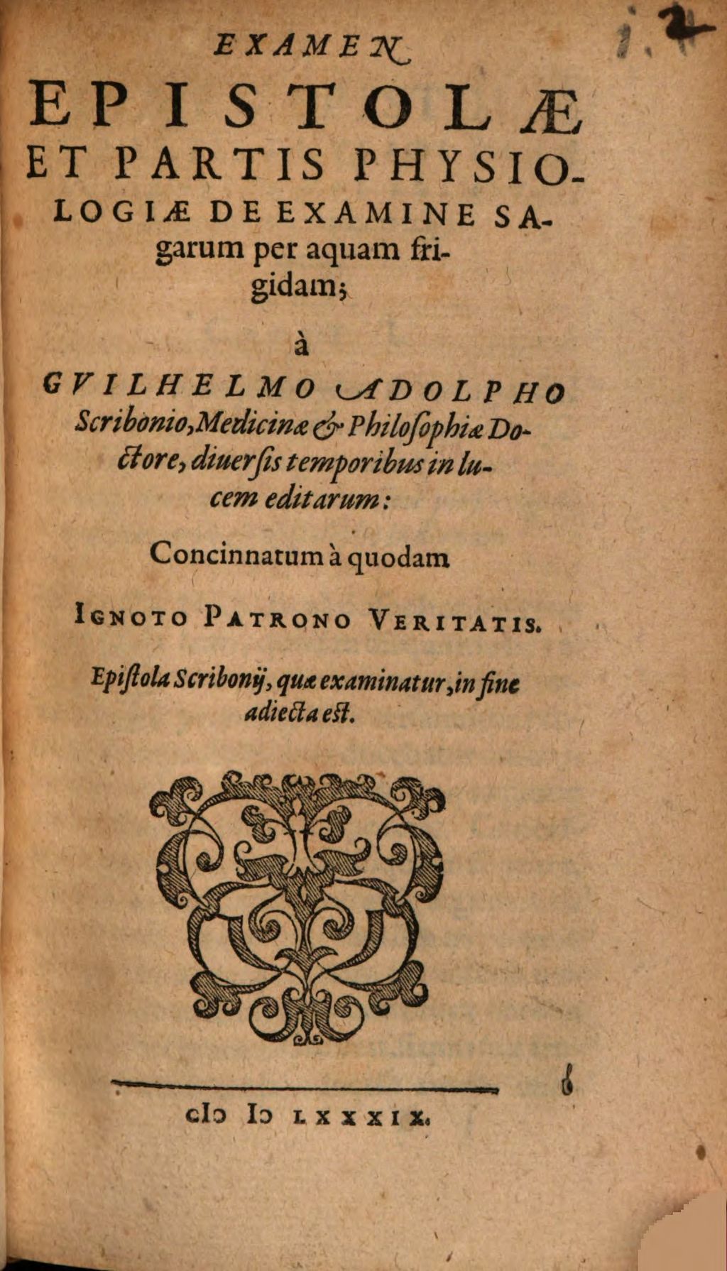 Cover of Examen epistolae G. A. Scribonii de examine Sagarum per aquam frigidum