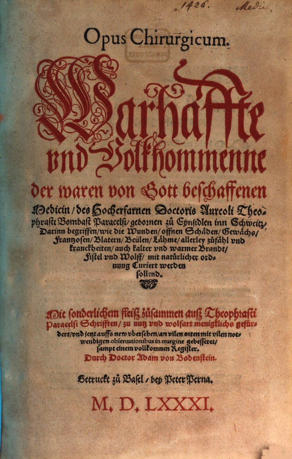 Cover of Warhaffte und volkommenne der waren von Gott beschaffenen Medicin