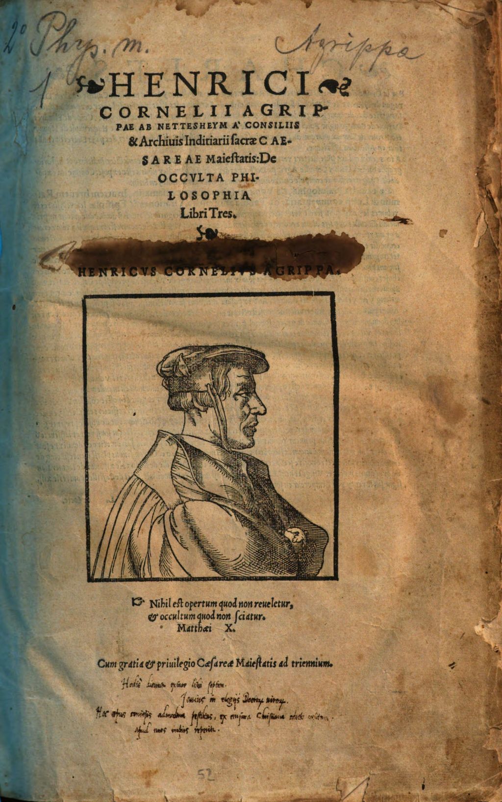 Cover of Henrici Cornelii Agrippae Ab Nettesheym À Consiliis & Archiuis Inditiarii sacrae Caesareae Maiestatis, De Occvlta Philosophia Libri Tres