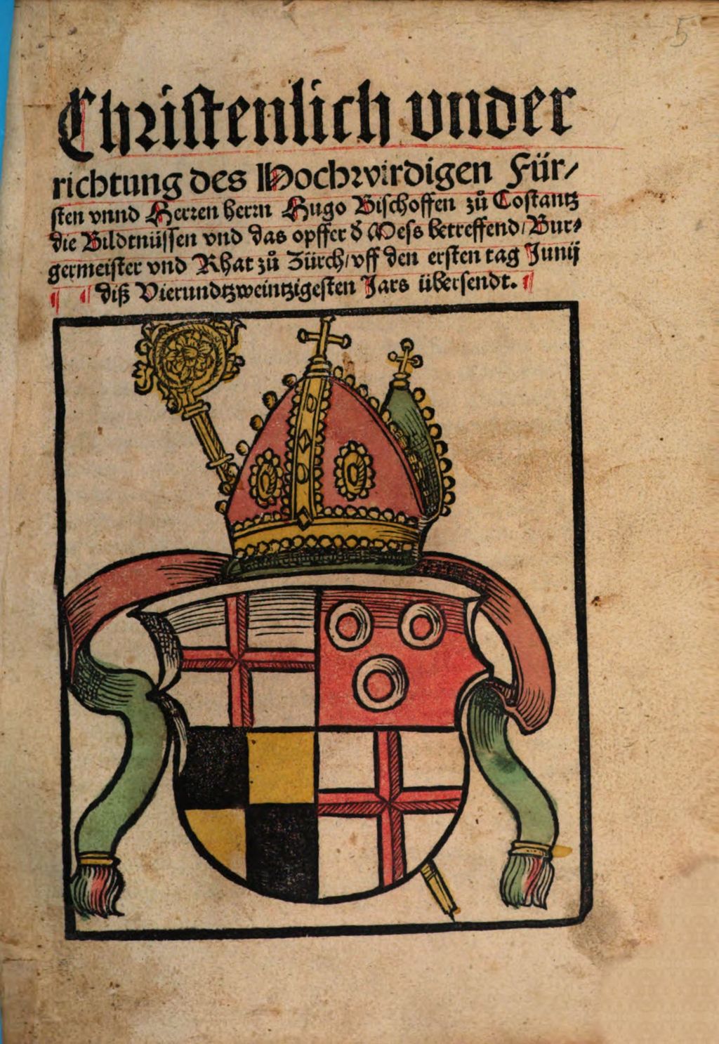 Cover of Christenlich underrichtung des Hochwirdigen Fürsten unnd Herren herrn Hugo Bischoffen zu Costantz die Bildtnüssen und das Opffer d[er] Mess betreffend
