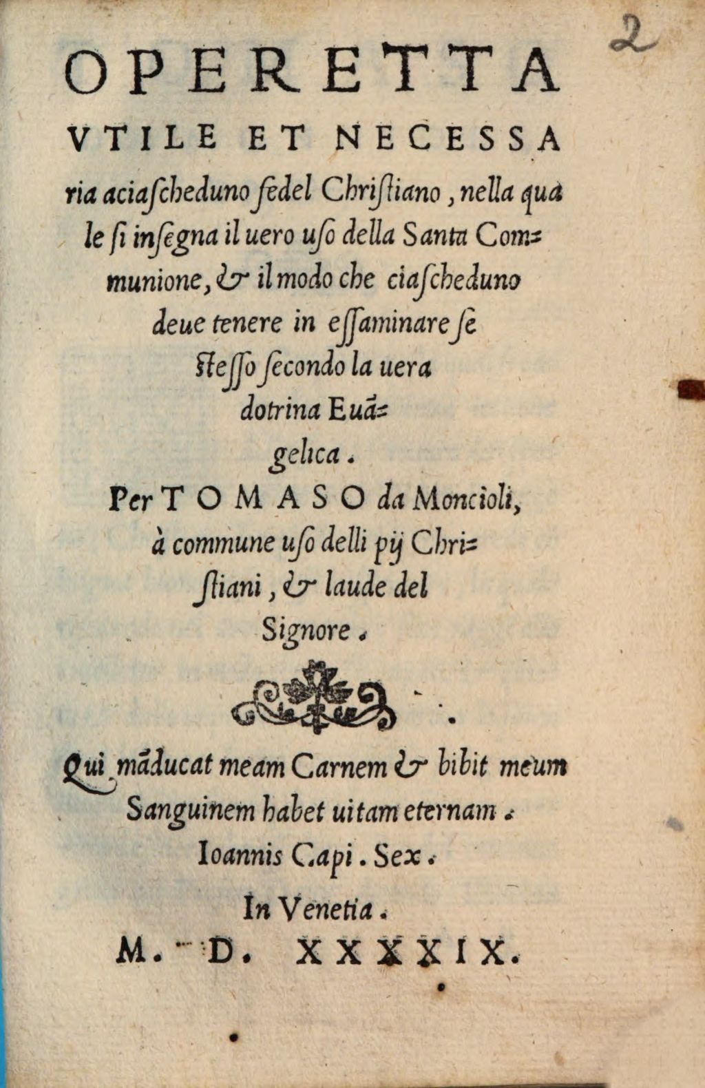 Cover of Operetta, nella quale si insegna il vero uso d. Santa Communione