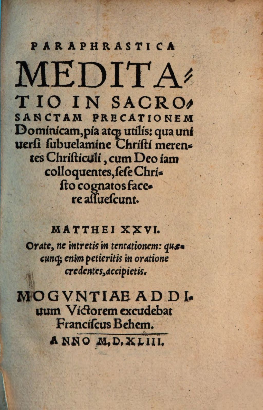 Cover of Paraphrastica Meditatio In Sacrosanctam Precationem Dominicam, pia atque utilis
