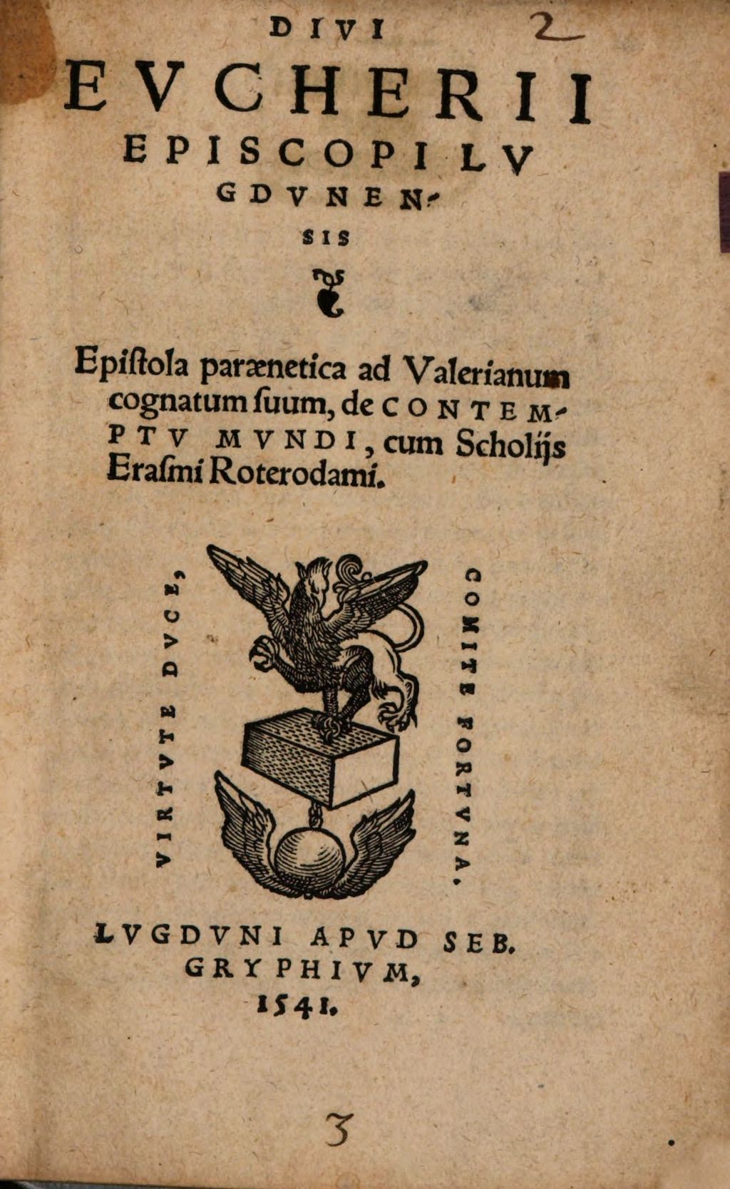 Cover of Epistola paraenetica ad Valerianum cognatum suum de contemptu mundi