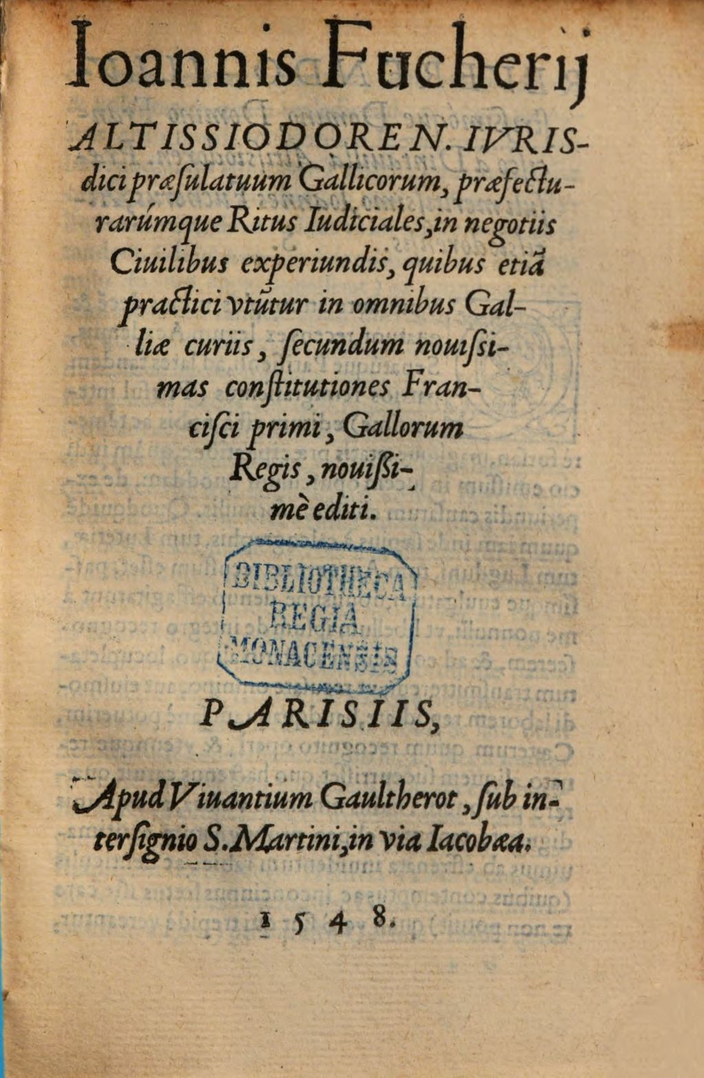 Cover of Ioannis Fucherij Altissiodoren. Ivrisdici praesularum Gallicorum, praefecturarumque Ritus Iudiciales