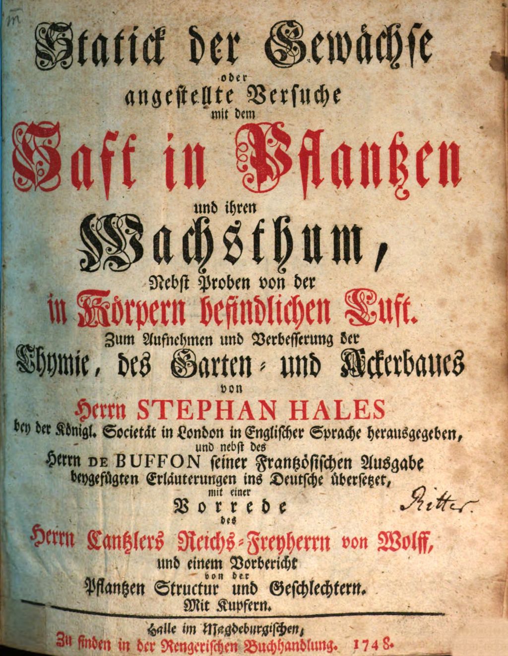 Cover of Statick der Gewächse oder angestellte Versuche mit dem Saft in Pflantzen und ihren Wachsthum