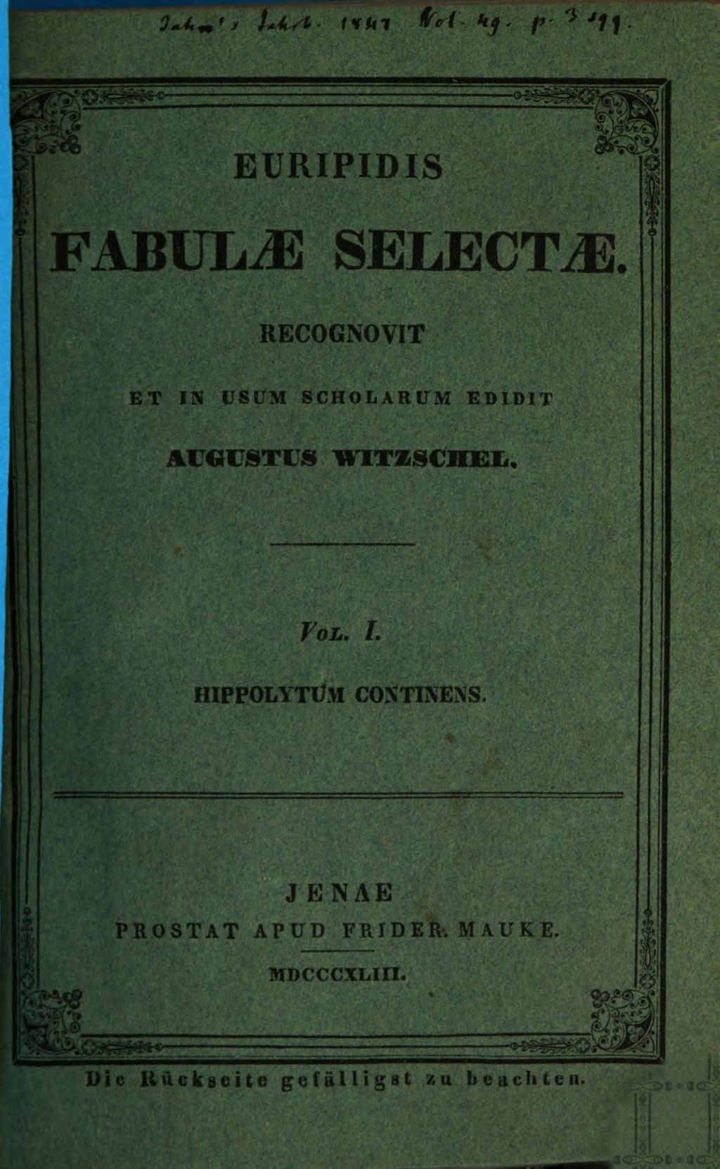 Cover of Euripidis Fabulae selectae