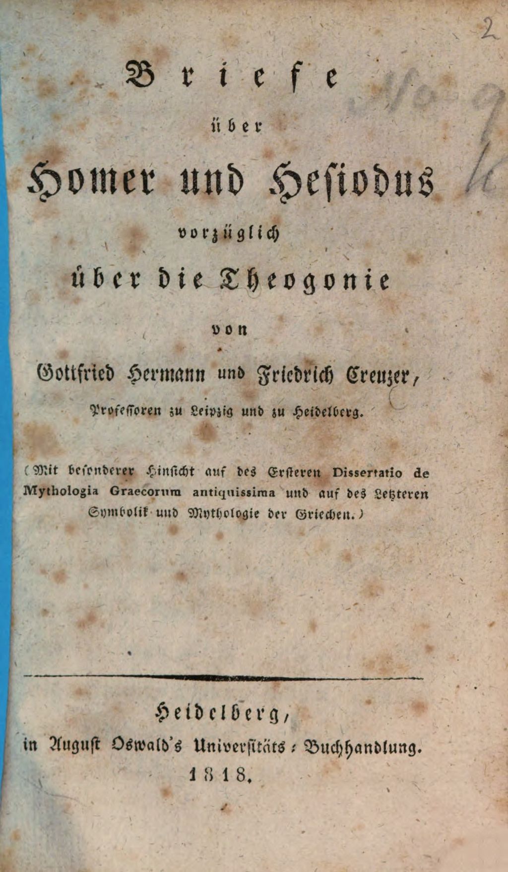 Cover of Briefe über Homer und Hesiodus, vorzüglich über die Theogonie