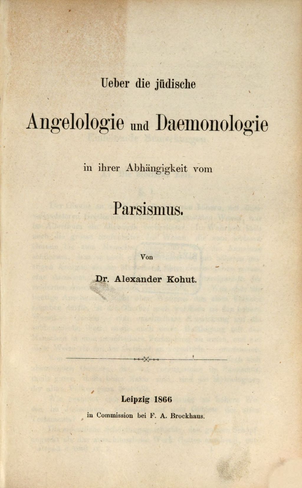 Cover of Über die jüdische Angelologie und Daemonologie in ihrer Abhängigkeit vom Parsismus
