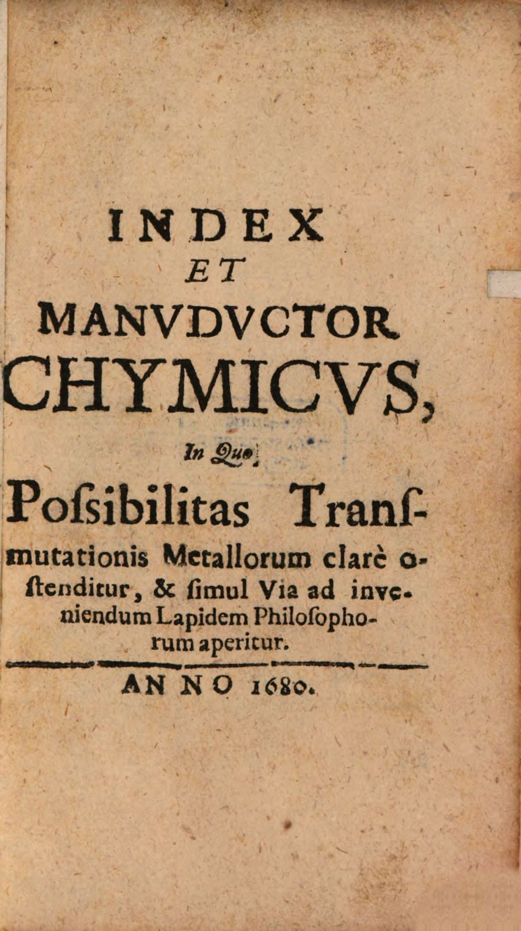 Cover of Index et manuductor chymicus