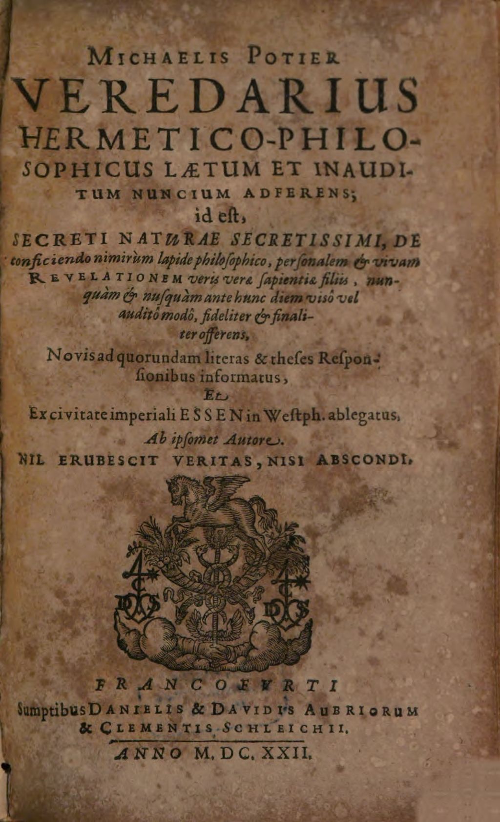 Cover of Veredarius hermetico-philosophicus laetum et inauditum nuncium adferens
