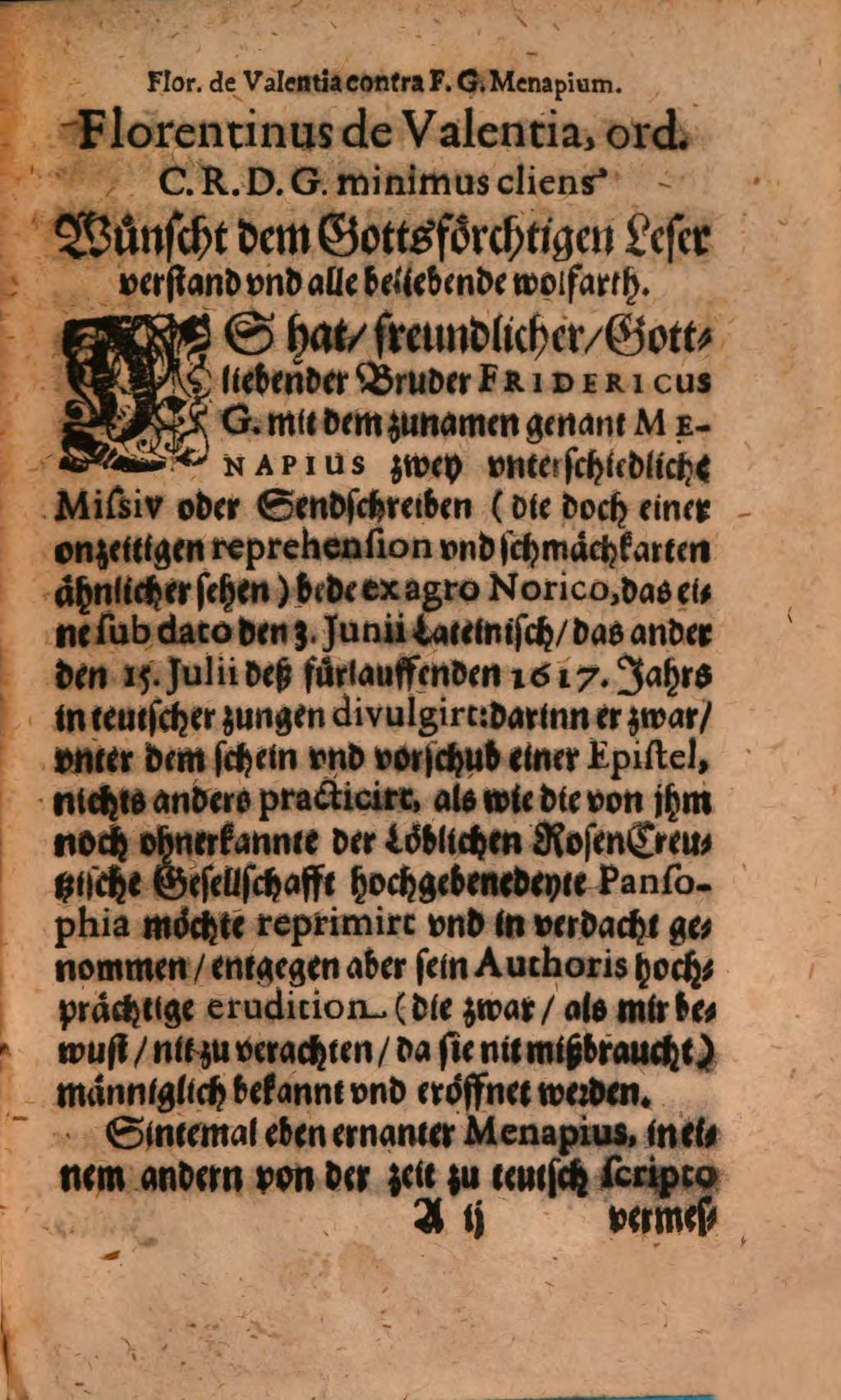 Cover of Rosa Florescens, contra F. G. Menapii calumnias