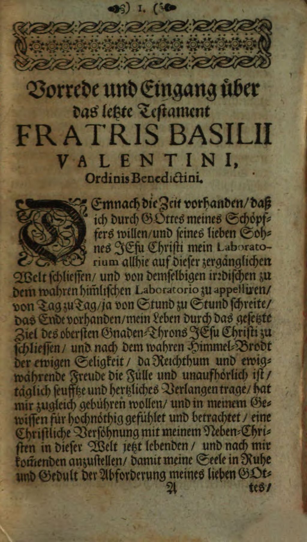 Cover of Fr. Basilii Valentini Benedictiner Ordens Letztes Testament