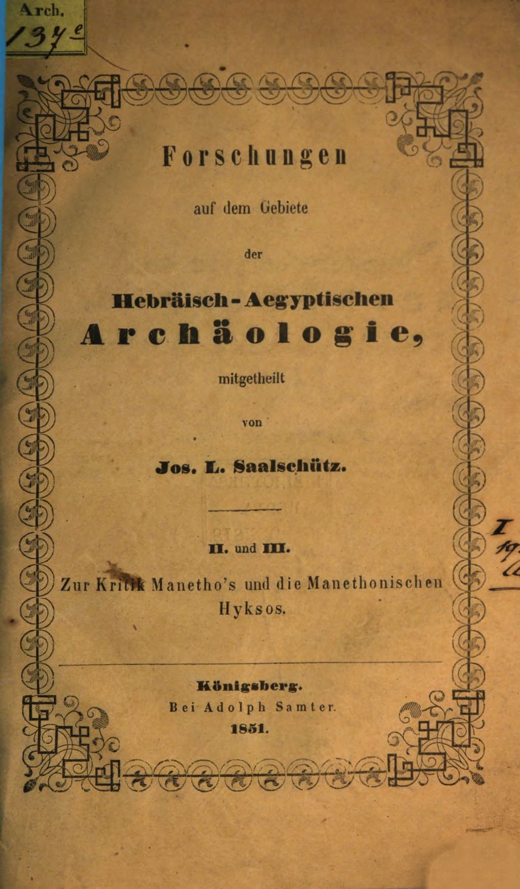 Cover of Forschungen im Gebiete der hebräisch-ägyptischen Archäologie. 2/3, Zur Kritik Manetho's