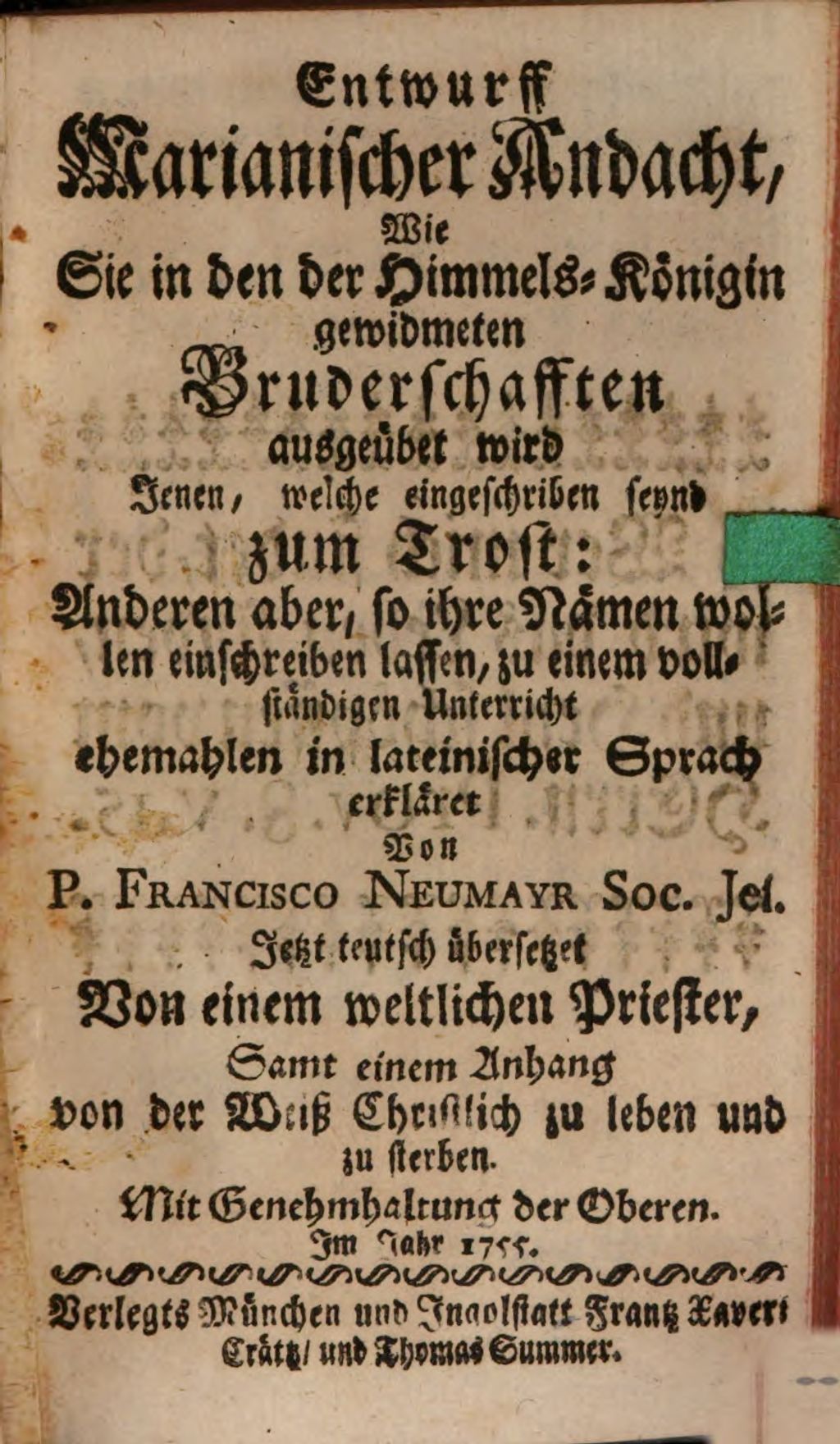 Cover of Entwurff Marianischer Andacht