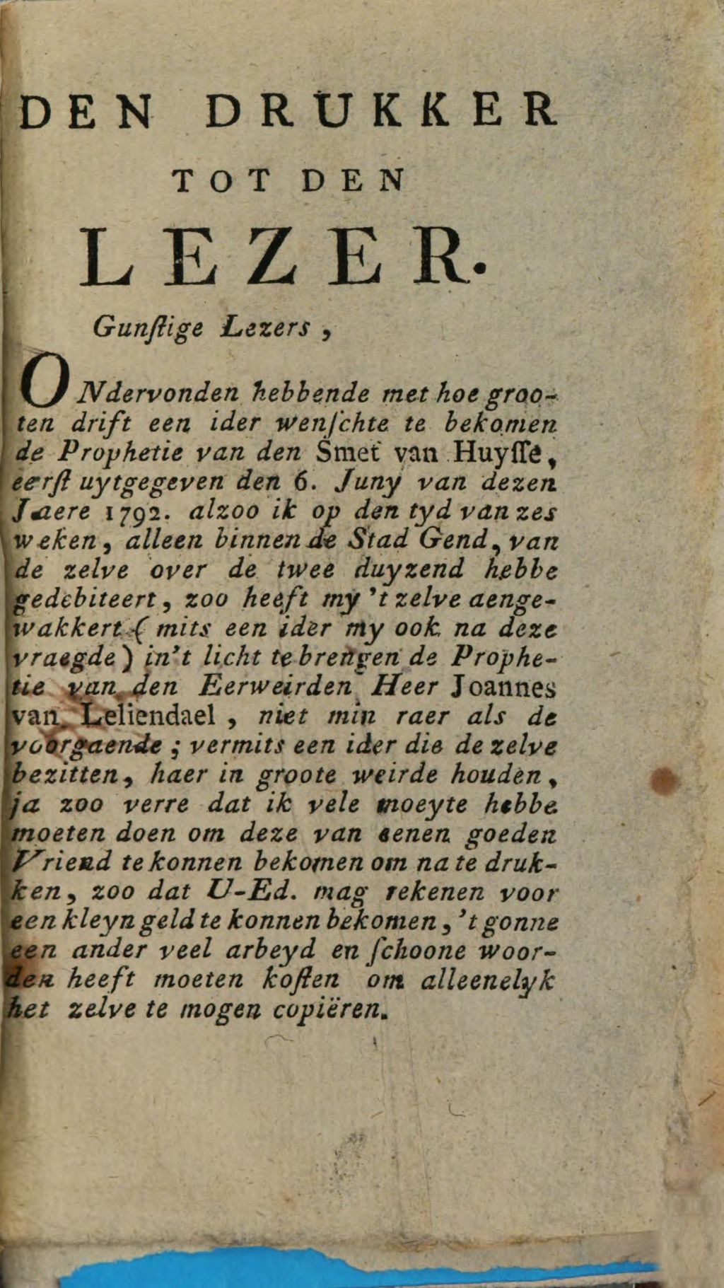 Cover of Prophetie Ofte Voorzegging Van Den Eerweirden Heer Joannes Van Leliendael, Priester en Confessor tot Utrecht, van 't Order van den H. Augustinus
