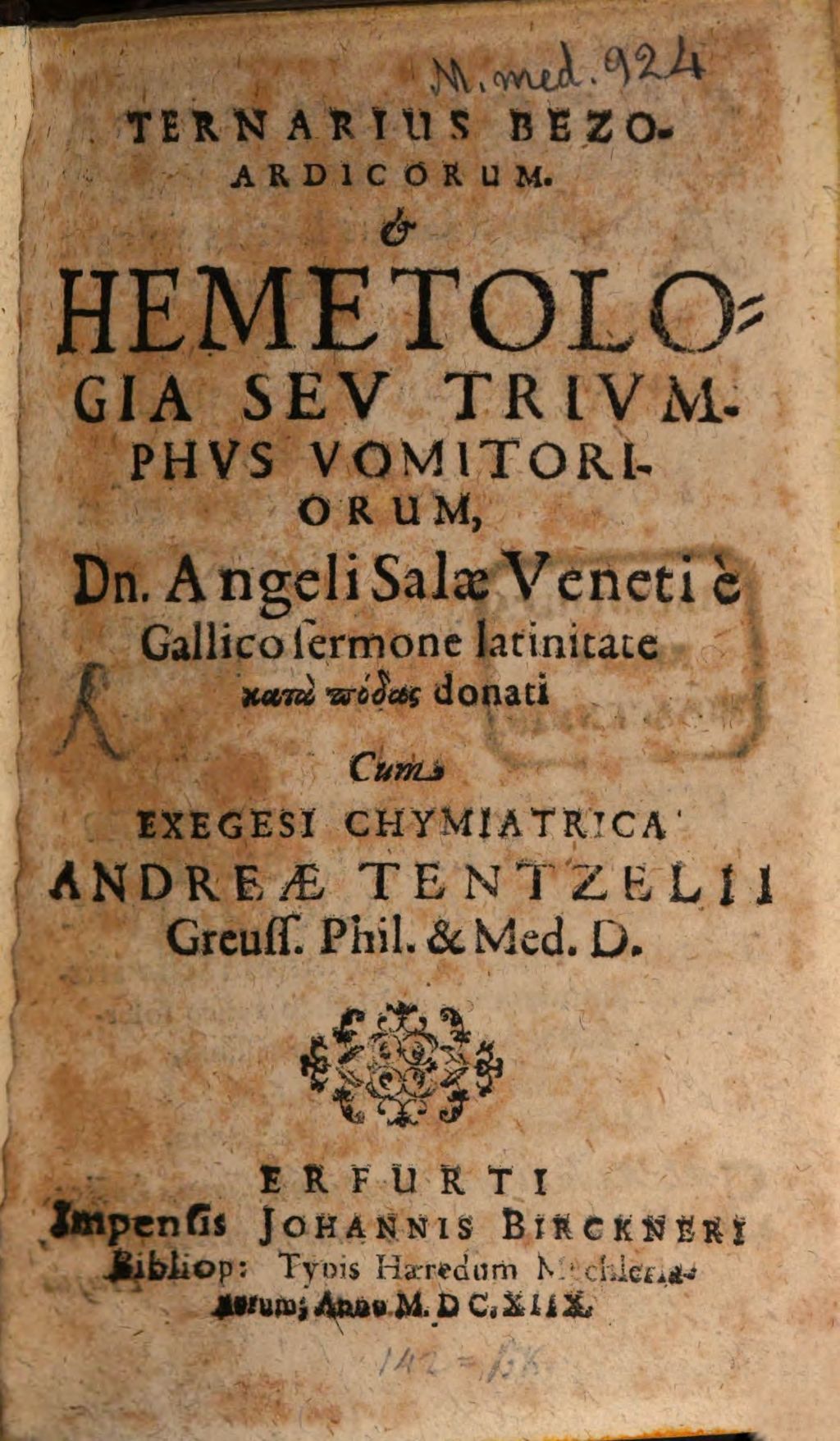 Cover of Ternarius Bezoardicorum. & Hemetologia Seu Triumphus Vomitoriorum