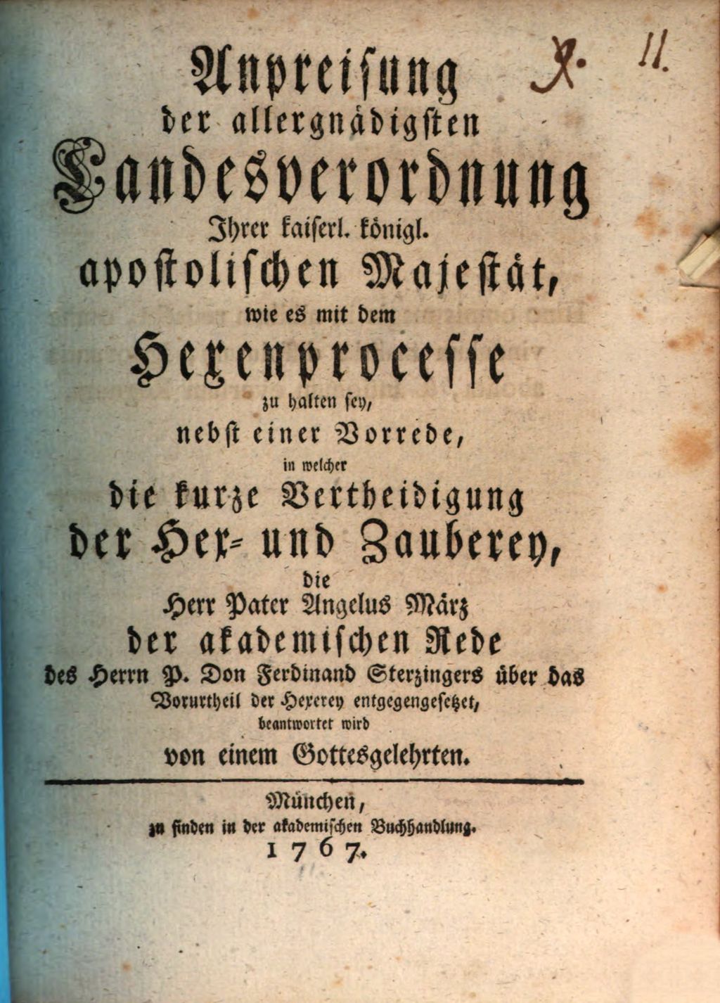 Cover of Anpreisung der allergnädigsten Landesverordnung Ihrer kaiserl. königl. apostolischen Majestät, wie es mit dem Hexenprocesse zu halten sey