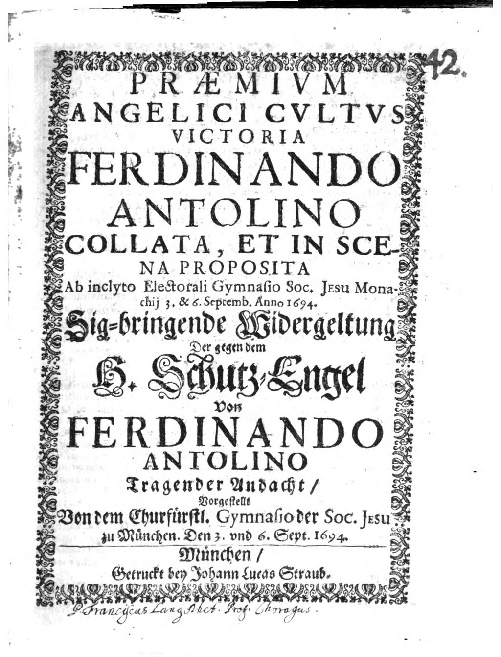 Cover of Praemium Angelici Cultus victoria Ferdinando Antonio Collata