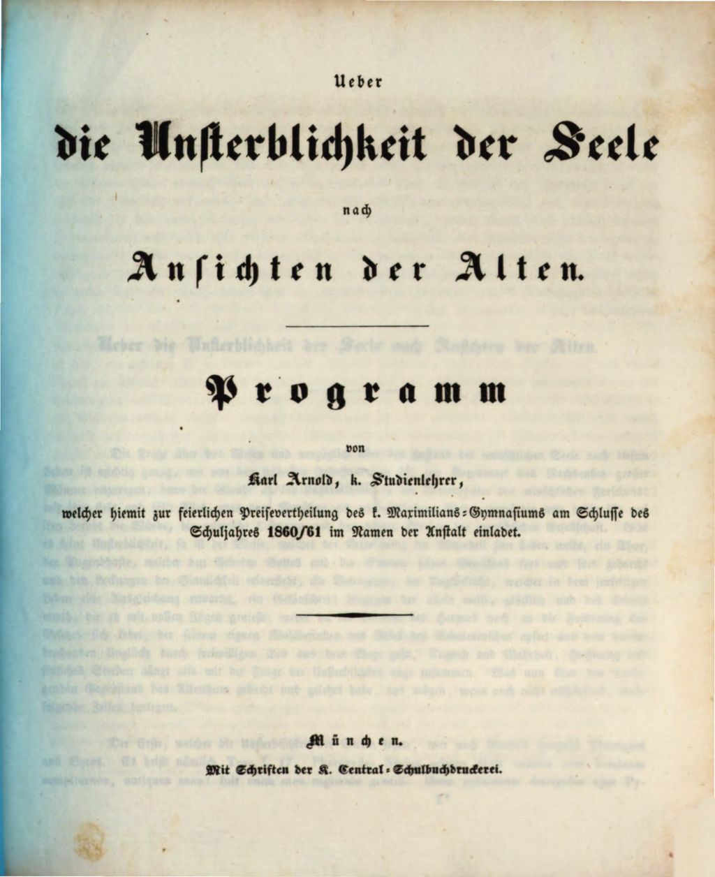 Cover of Ueber die Unsterblichkeit der Seele nach der Ansichten der Alten