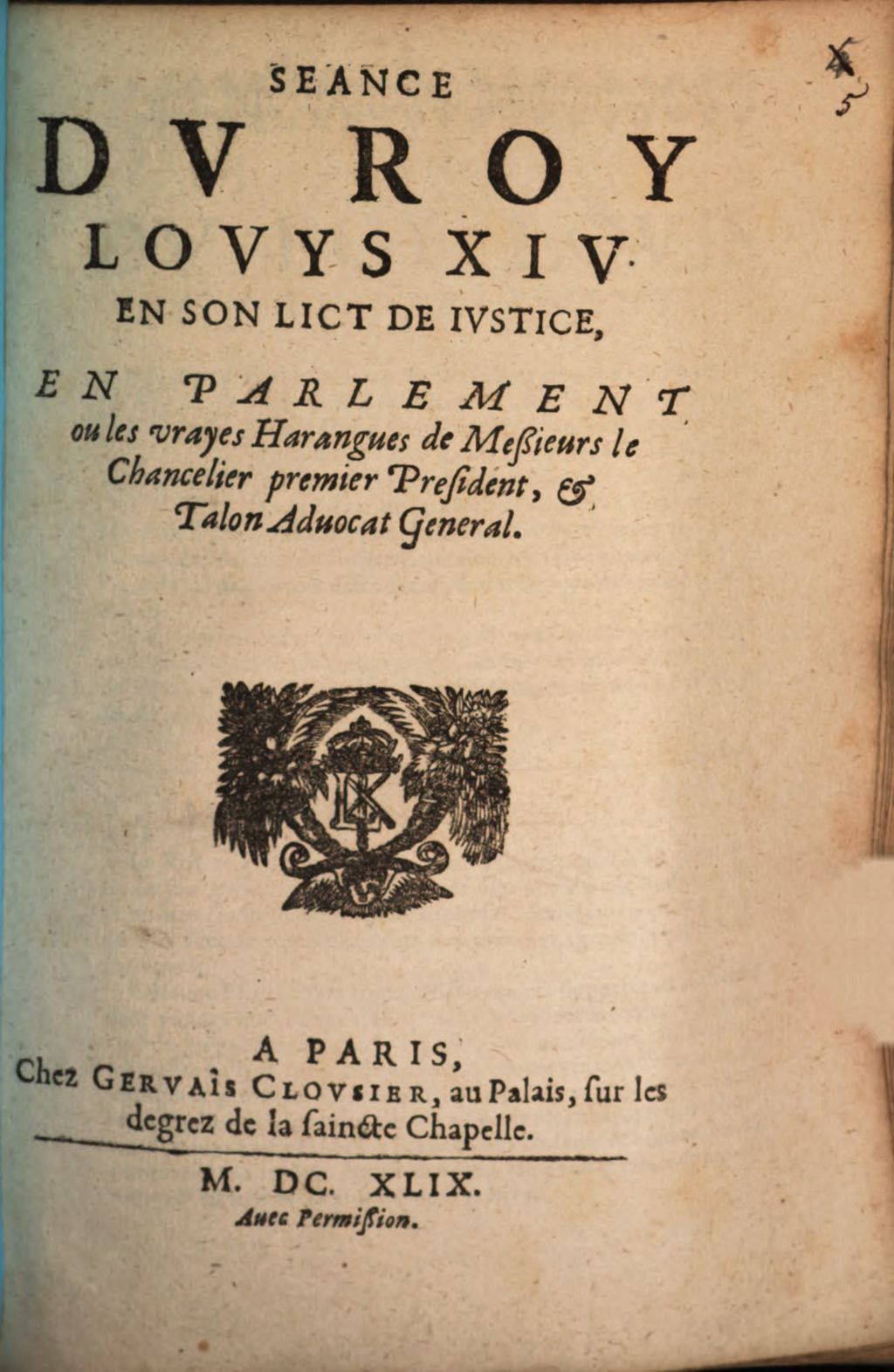Cover of Séance du Roy Louis XIV. en son lict de justice en parlement