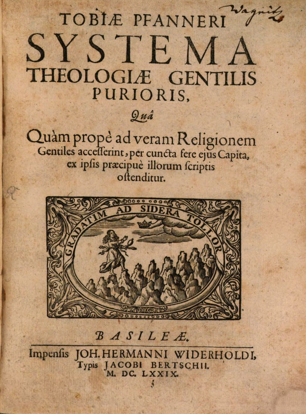 Cover of Tobiae Pfanneri systema theologiae gentilis purioris