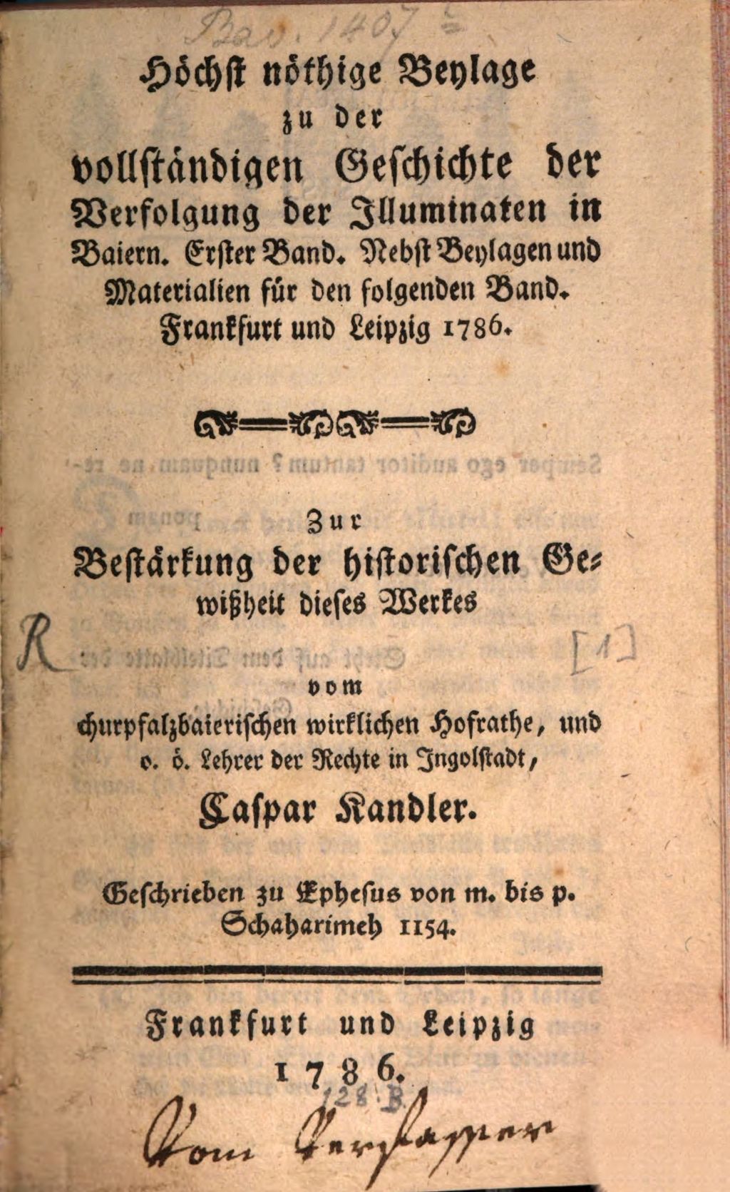 Cover of Höchst nöthige Beylage zu der vollständigen Geschichte der Verfolgung der Illuminaten in Baiern