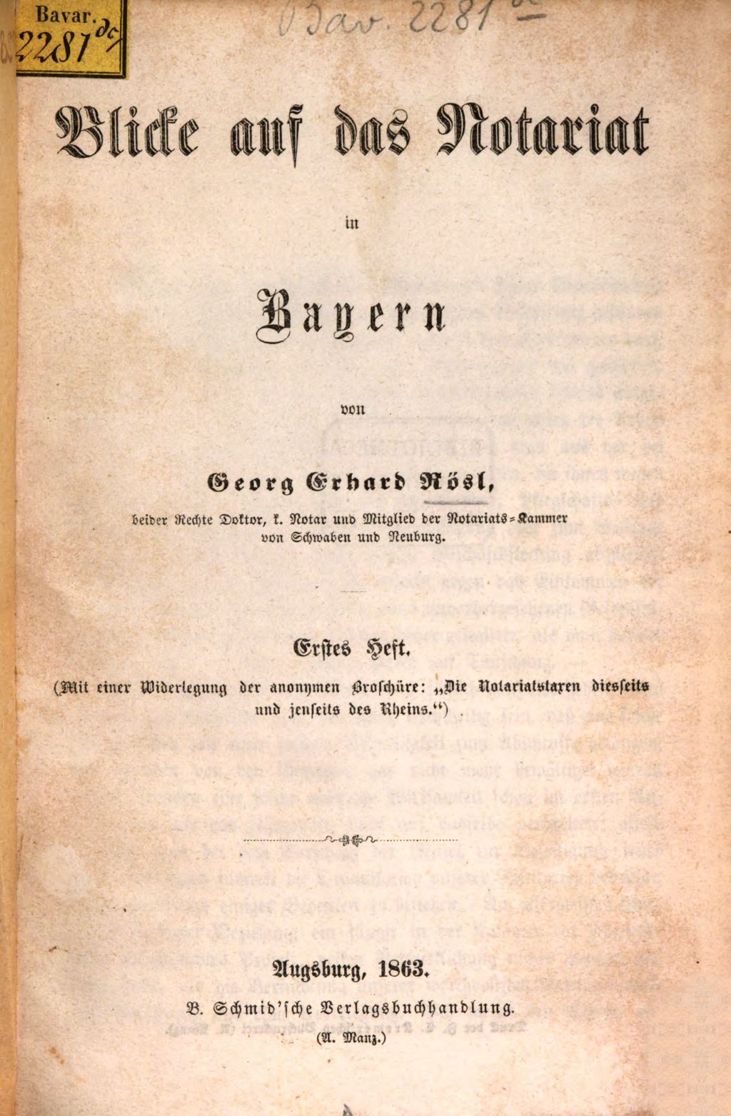 Cover of Blicke auf das Notariat in Bayern. 1