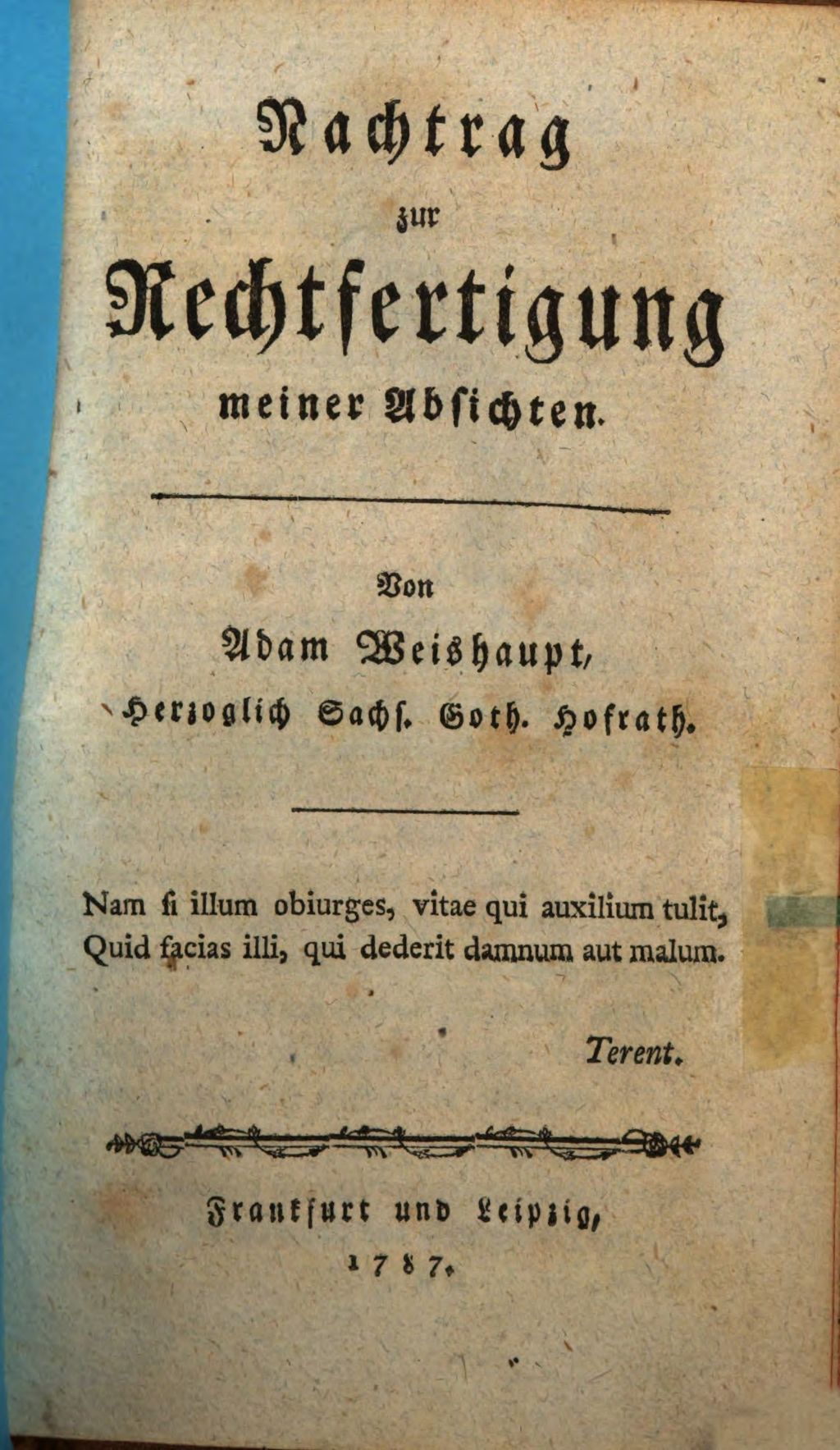 Cover of Nachtrag zur Rechtfertigung meiner Absichten