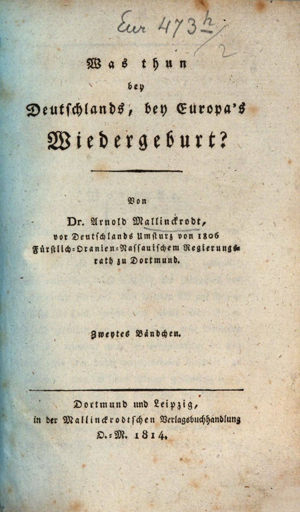 Cover of Was thun bey Deutschlands, bey Europa's Wiedergeburt ?