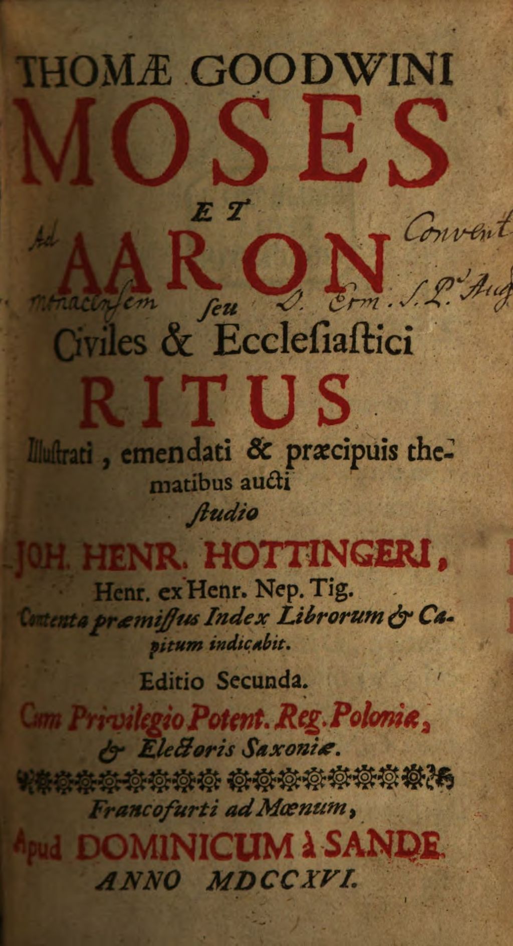 Cover of Thomae Goodwini Moses Et Aaron seu Civiles & Ecclesiastici Ritus