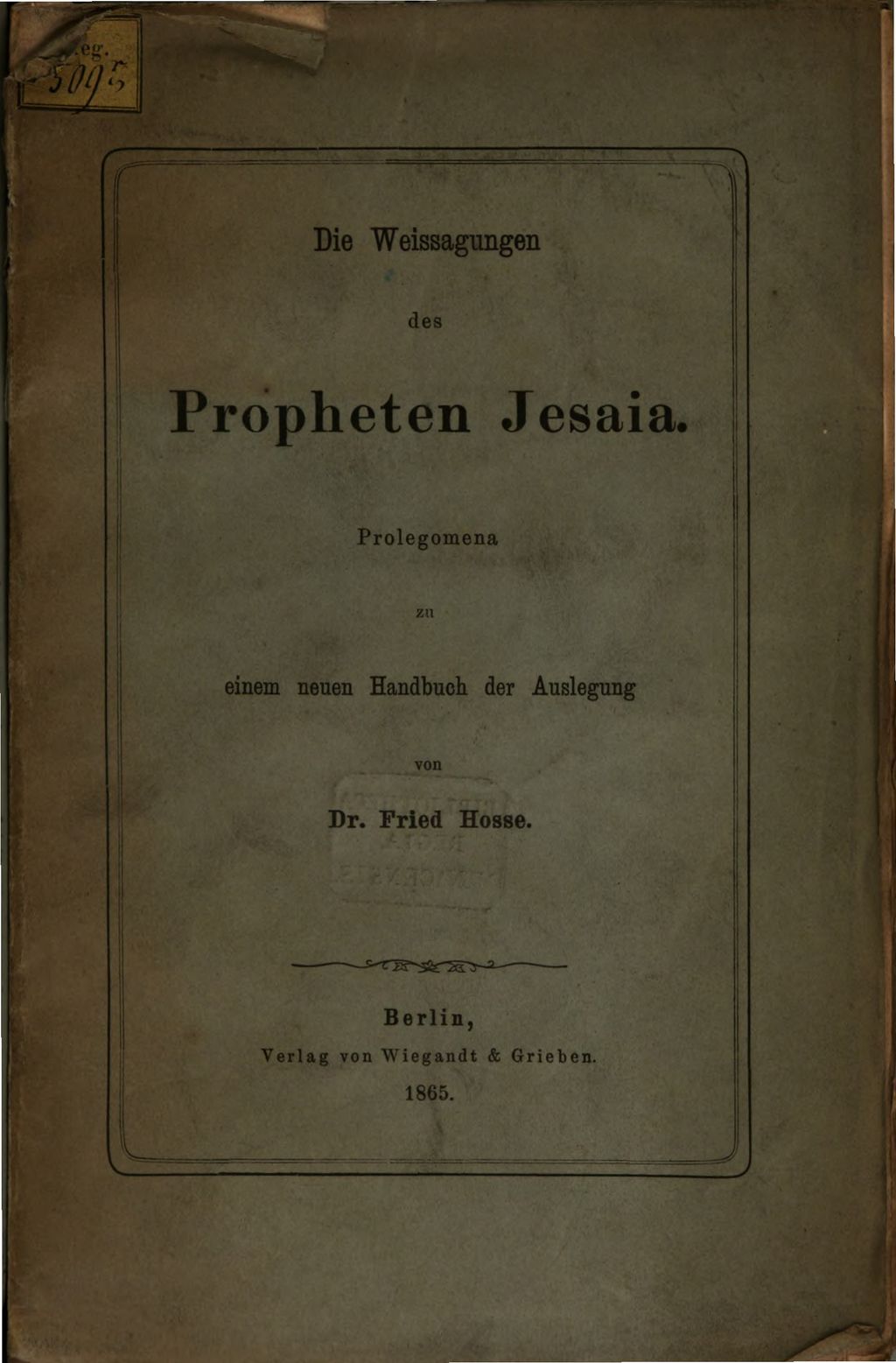 Cover of Die Weissagungen des Propheten Jesaia