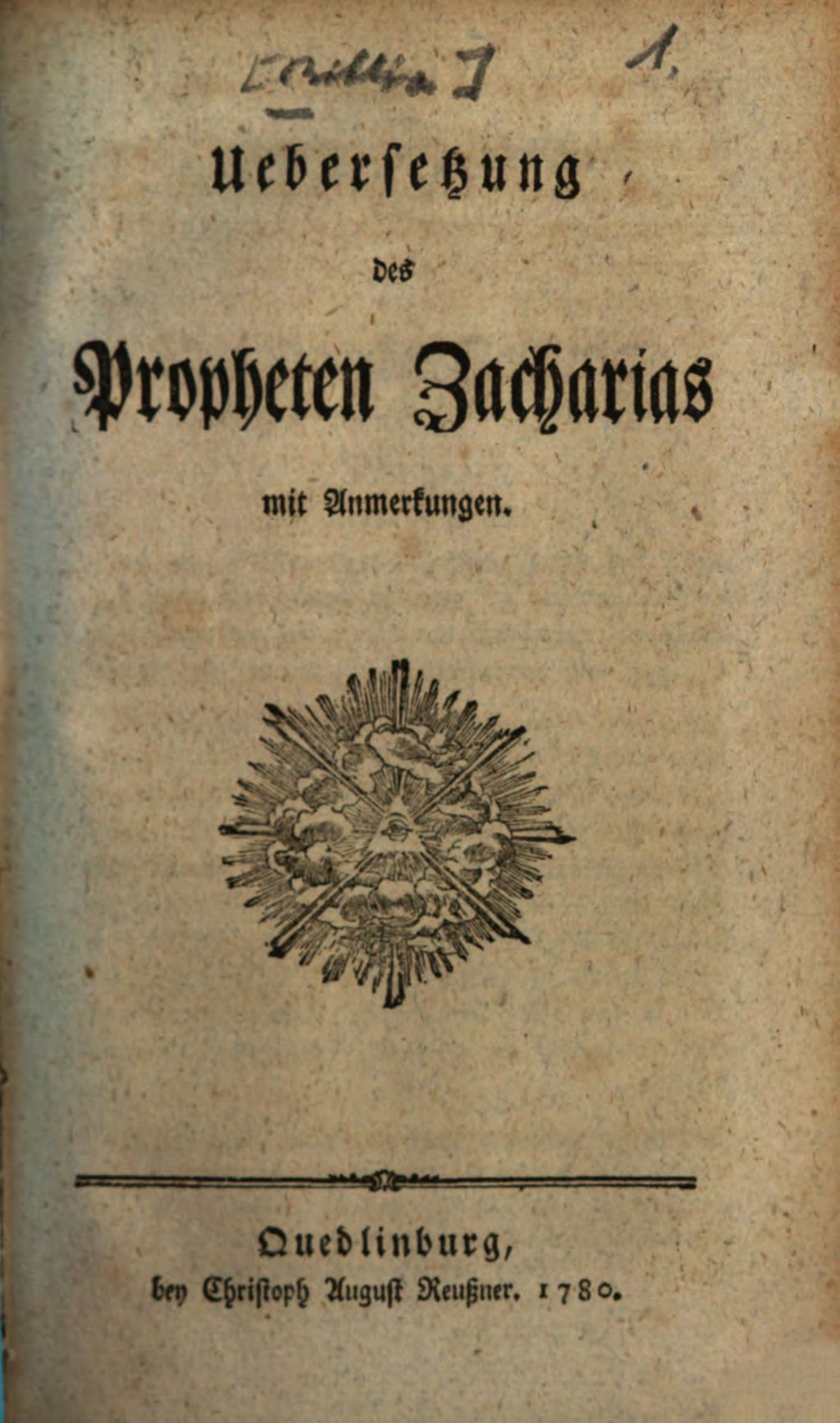 Cover of Uebersetzung des Propheten Zacharias mit Anmerkungen