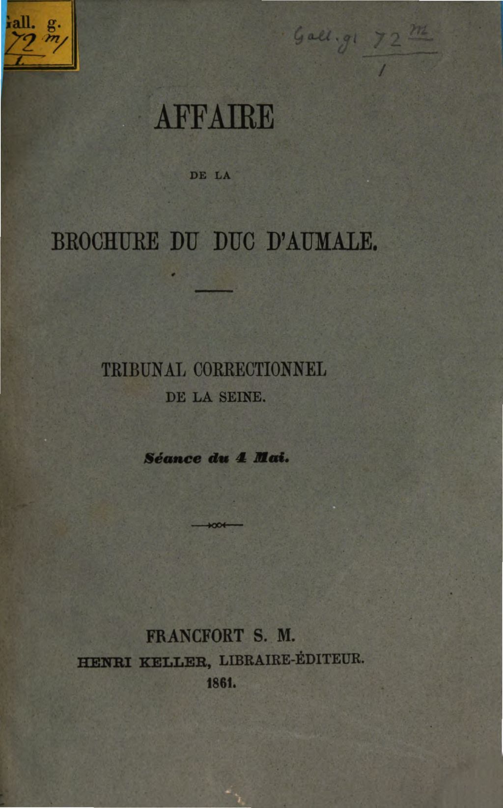 Cover of Affaire de la brochure du duc d'Aumale